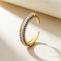 QIKU Trendy Korean Style Adjustable Opening Rings Women Gold Color Copper Zircon Jewelry Accessories Gift Wholesale Dropshipping