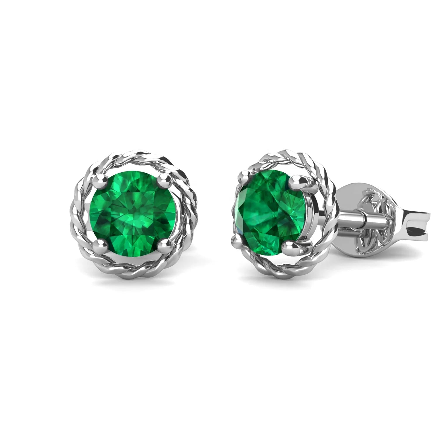 Lab Grown Gemstone Green Emerald 925 Sterling Silver Twisted Rope Mini Stud Earrings for Women Girl Destiny Jewellery