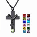 Stainless Steel Cross With Birthstone Perfume Bottle Pendant Commemoration of Loved Ones Pet Urn Necklace