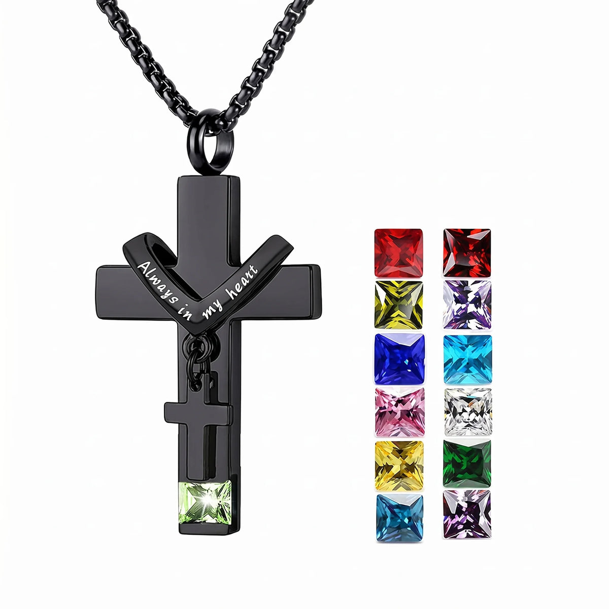 Stainless Steel Cross With Birthstone Perfume Bottle Pendant Commemoration of Loved Ones Pet Urn Necklace
