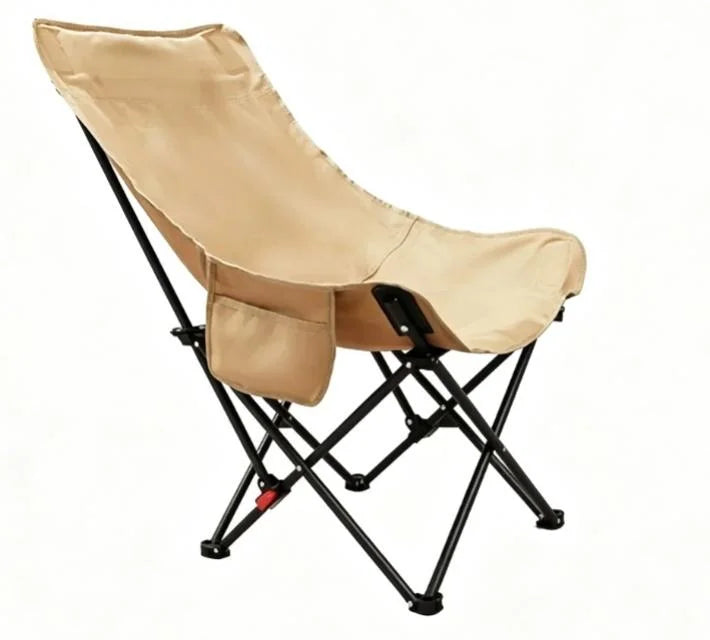 Outdoor Oxford Cloth Lumbar Back Padded Folding Moon Chair Side Pockets Heavy Duty Durable Hiking Beach Use Includes Carry Bag MegaBDM