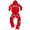 Customized Wholesale Red Winter Tracksuit Set Custom Graphics Full Zip Hoodie Flared Sweatpants 100% Cotton Urban Streetwear