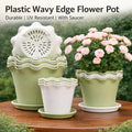Large Plastic Wavy Edge Flower Pot with Saucer Outdoor UV Resistant Garden Decorative Planter