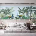 Peacock Floral Wallpaper Vintage Flower Tree Branches Bird Wall Murals Large Floral Wall Mural