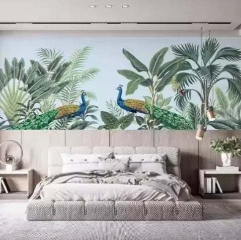 Peacock Floral Wallpaper Vintage Flower Tree Branches Bird Wall Murals Large Floral Wall Mural