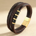 Wholesale Multi-layer Mens Stainless Steel Leather Bracelet Custom 3 Colors Braid Magnetic Clasp Male Bangles for Father Husband