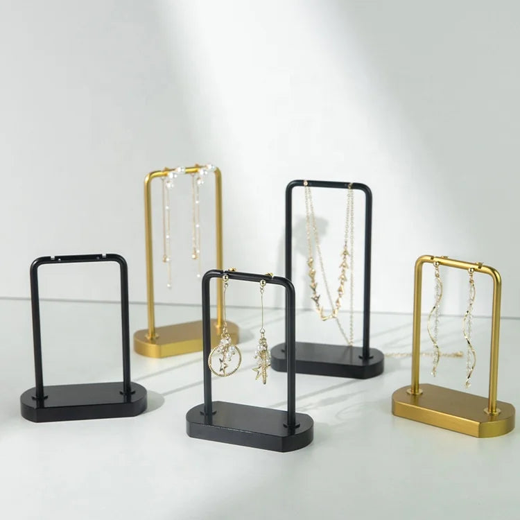 2 Color Metal Luxury Lightweight Rectangle Necklace Earring Organizer Jewelry Display Stand for Shop