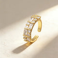 QIKU Fashion White Rhinestone Adjustable Opening Ring Copper Zircon 18K Gold Plated Geometric Jewelry Shining Wedding Party