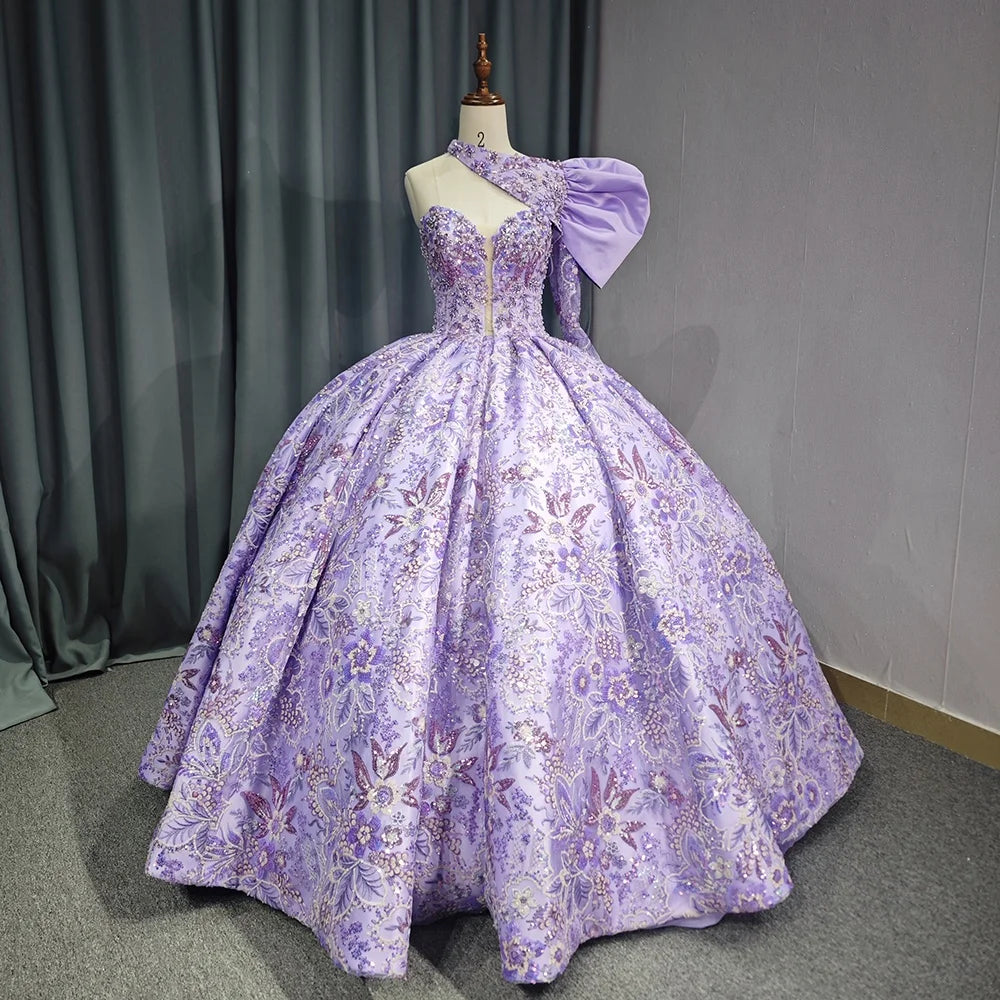Jancember 6687 Beautiful Purple One Shoulder Ball Gown Evening Party Women's Dresses