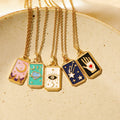 Vintage Stainless Steel Tarot Card Star Moon Link Chain 18K Gold Plated Colorful Women's Oil Square Pendant Pendant Necklaces