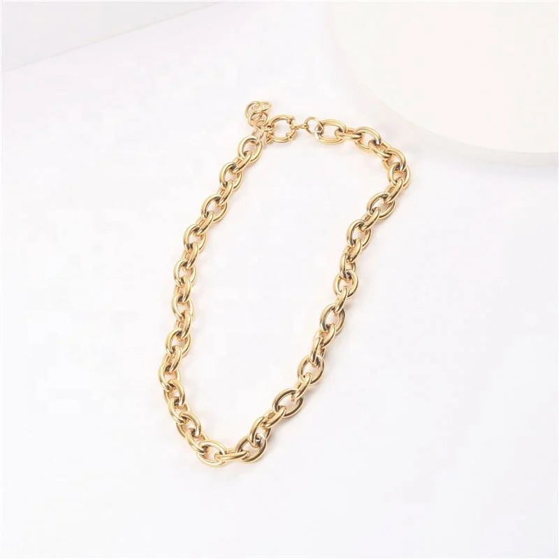 Women Jewelry 18k Gold Plated Chunky Chain Sweater Necklace Stainless Steel Jewelry Wholesale