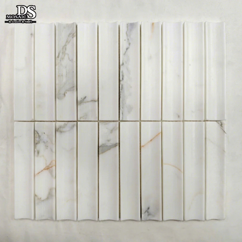 Luxury Modern Style Calacatta Gold Marble Mosaic Floor Tiles Parquet Customized Pattern Graphic Design Kitchen Backsplash TV