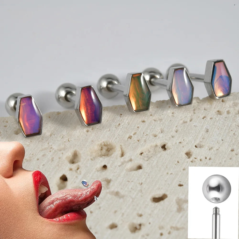 Wholesale Surgical Steel Glitter Coffin Tongue Flash Film Barbell Punk Body Piercing Jewelry with Stainless Steel Material