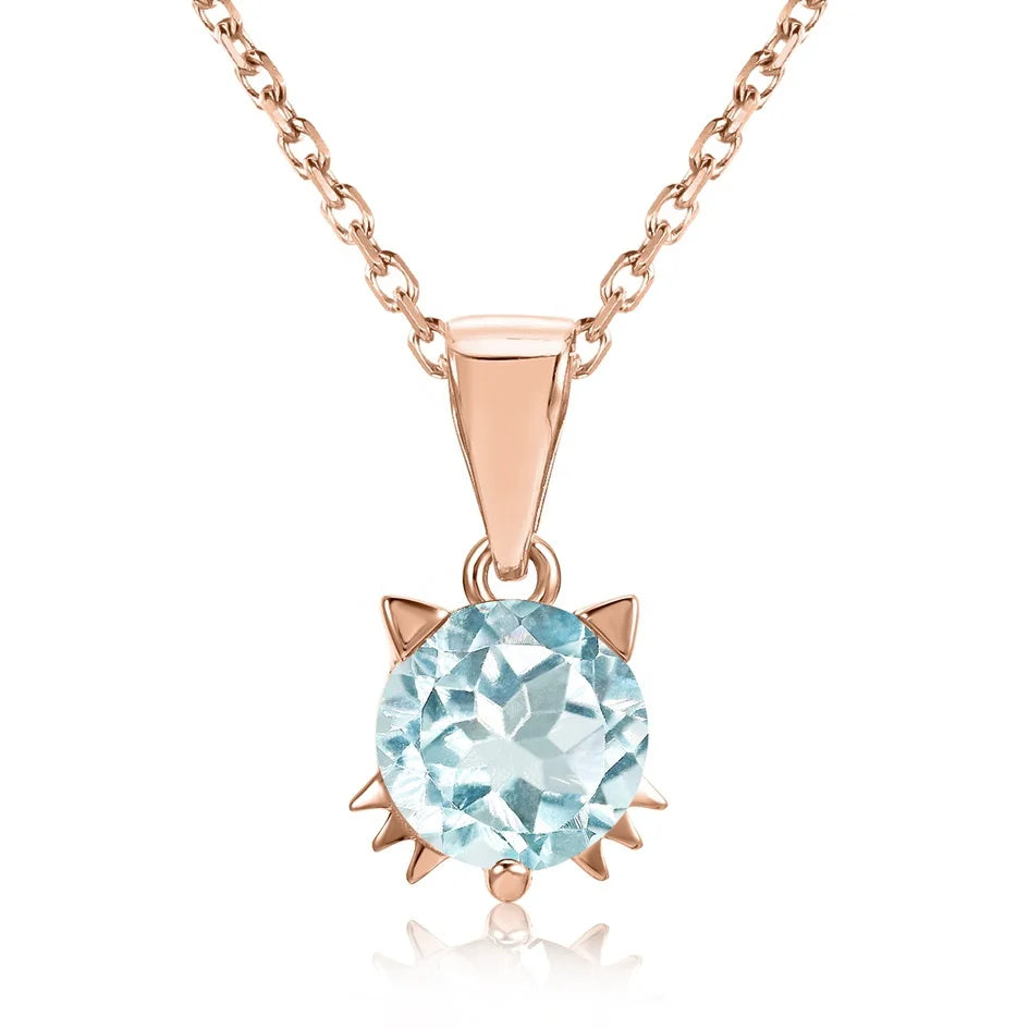925 Sterling Silver Natural Gemstone Sky Blue Topaz Kitty Cat Pendant Necklace Jewelry for Women Girls Destiny Jewellery