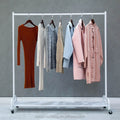 Modern White Stainless Steel Clothes Display Rack with Movable Wheel Shelf Rail Stand Carton Packed