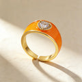 QIKU Heart Shape Rhinestone 6 Colors Oil Droplet Adjustable Open Rings Copper Cubic Zircon Jewelry Wedding Party Wholesale Price