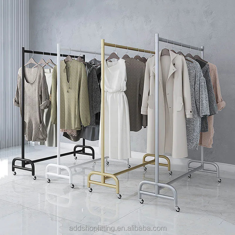 Movable Wheel Rail Stand Clothes Display Rack for Shop