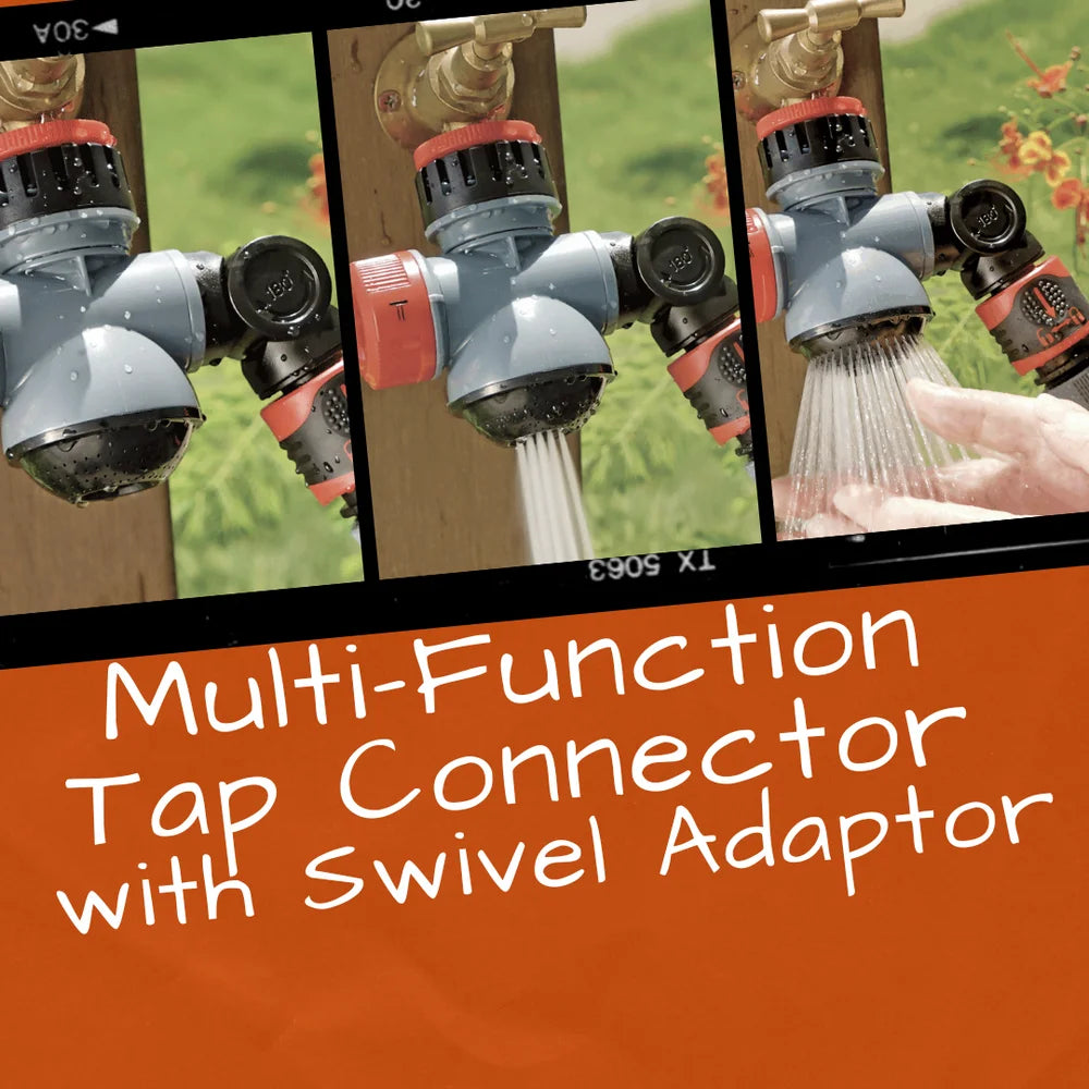 Swivel Hose Outdoor Garden Water Connector Tap 3-Function Quick Connector Faucet ABS Plastic BS Standard 3/4" to 1" Diameter