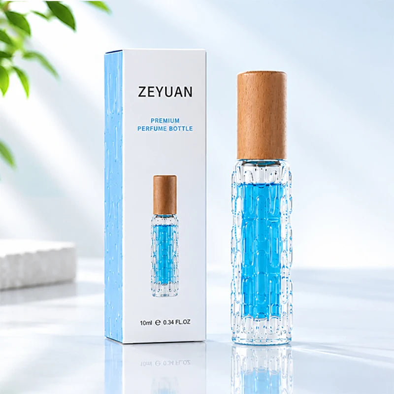 10ml Glass Spray Perfume Bottle with Wooden Cap Embossed Textured Fragrance Atomizer with Box Packaging Wholesale MegaBDM