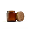 New Black Acacia Wood Cap Amber Glass Jar with Child-Resistant Plastic Packaging 5oz for Cookie Food Cosmetic Storage MegaBDM