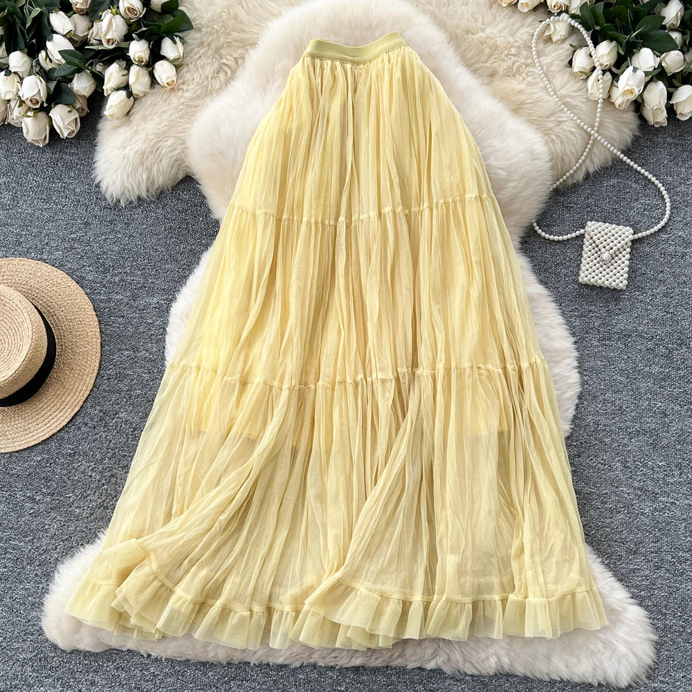 2025 Autumn Ruffles A-Line Skirt Women Elegant Mesh Skirts for Girls Elegant Skirt Clothes Women Wholesale