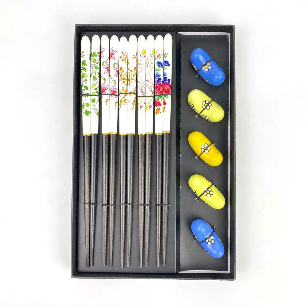 Classic Style Reusable Bamboo Chopsticks Set 5 Pairs with Holders for Business Gifts MegaBDM