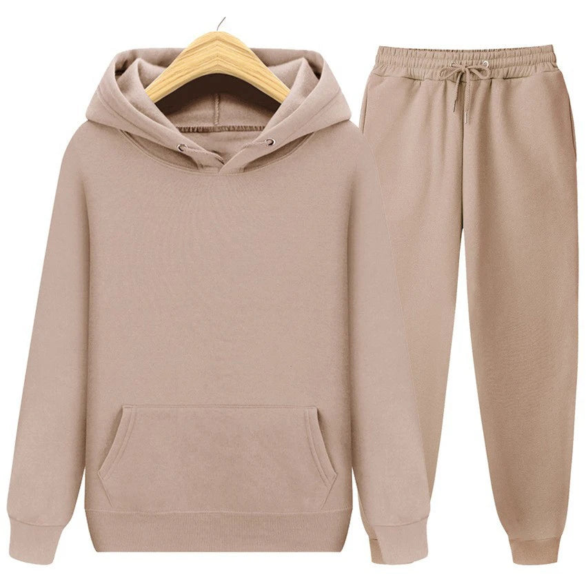 Bangladesh China Factory Price 220g Men Sports Casual Hooded Sweatshirt Pants Set Solid Color Fleece Pullover Hoodie Tracksuit
