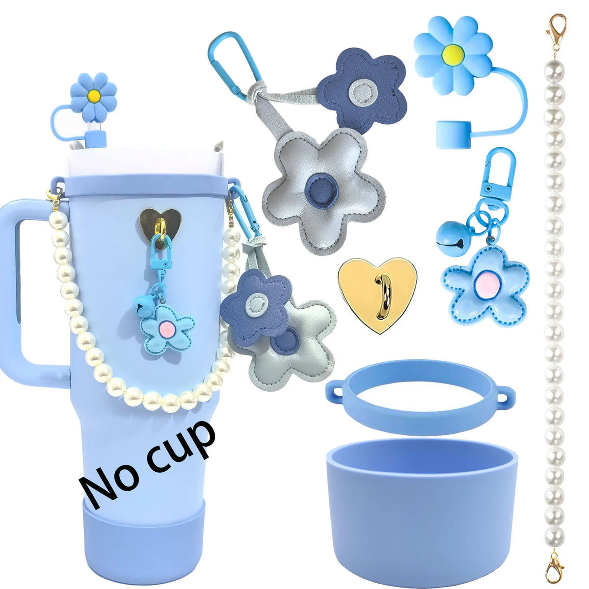 Cute Sunflower Charms Metal Chains for 30-40oz Tumblers Portable Handle Straps Straw Caps Reusable Water Bottle Accessories