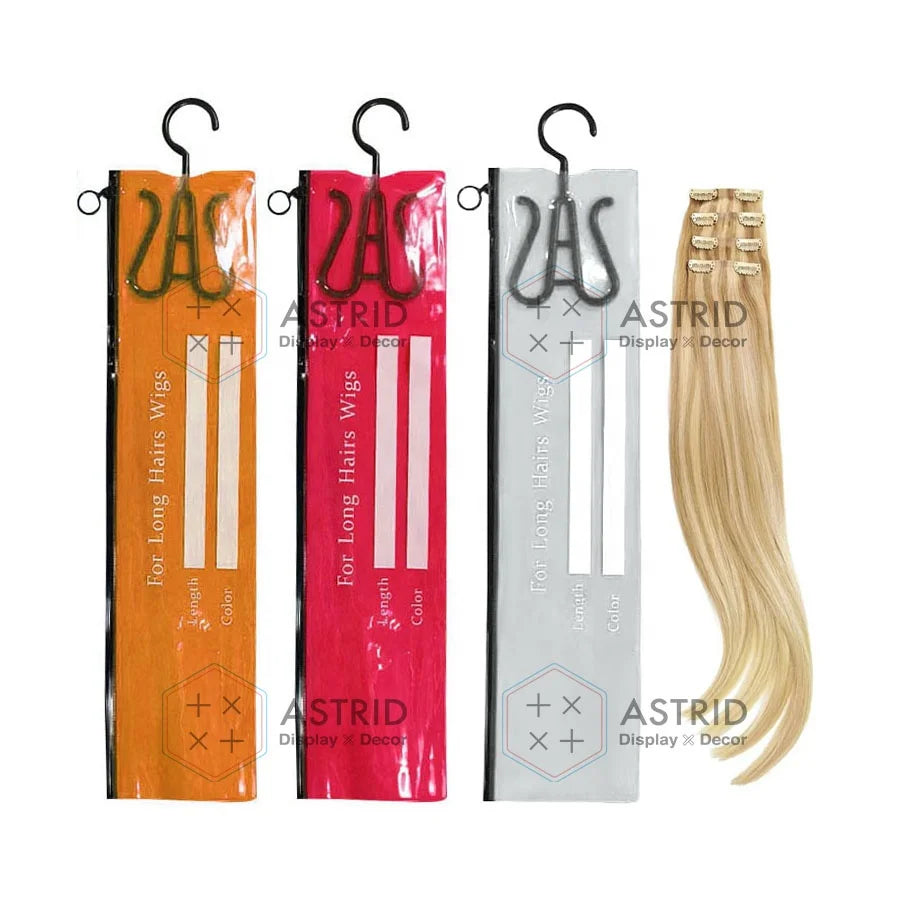 Astrid 14 X 60 cm PVC Custom logo Display Packaging Hanger Wig Hair Extensions Bags