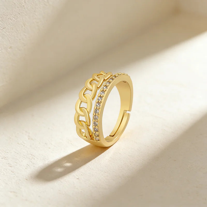 QIKU New Fashion Adjustable Opening Rings Women Copper Zircon Jewelry Accessories Versatile Female Gift Wholesale Dropshipping