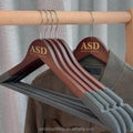 Vintage 44.5 CM Custom Logo Wood Flocking Velvet Single Tier High Quality Anti-slip Multifunction Clothes Hanger for Wardrobe
