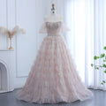 Jancember SZ533 Princess Pink Off Shoulder Puffy A-line Prom Evening Dresses