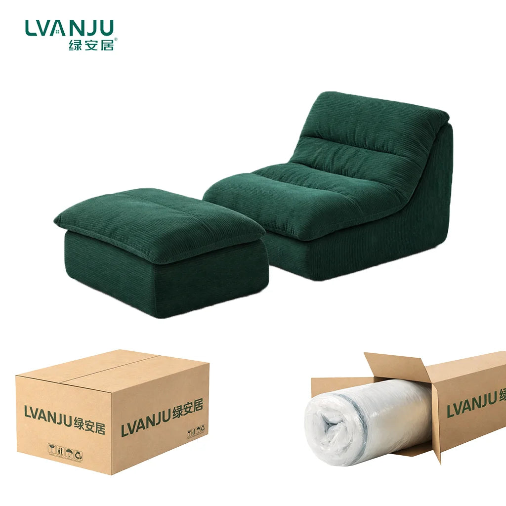 High Corduroy Compressed Two Seat Square Chaise Sleeper Sofa Ottoman Modern Design for Hotel Villa Living Room Apartment Bedroom MegaBDM