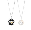 Good Luck Jewelry Dragon and Phoenix Peace Buckle Couple Pure Silver Necklace Black Agate Pendant