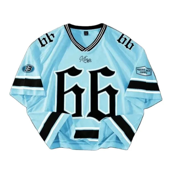 Oversized for Blue 66 Jersey T-Shirt KING Letter Print Hip Hop Streetwear O-Neck Custom Long Eco-Friendly Breathable Men's