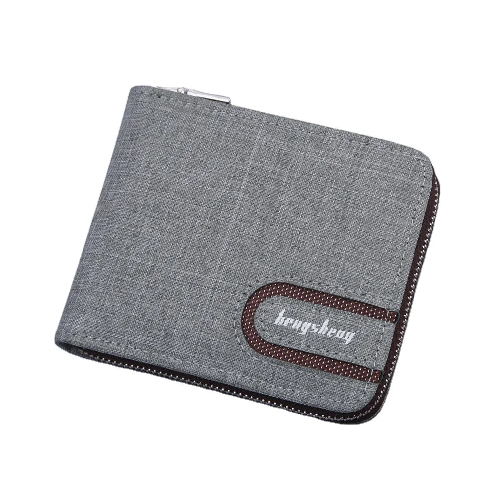 Men's Short Wallet Men's Wallet Zipper Wallet Canvas Small Leather Clip Multi Functional Gold Multi Card Slot
