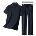 Oem customized logo design ice silk men's summer thin loose casual two-piece suit lapel quick-drying short-sleeved sports suit