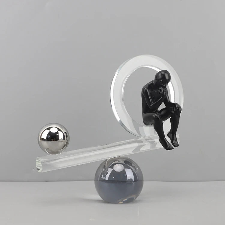 New Coming Hotel Living Room Office Creative Thinker Pendant Piece Black Resin Figure Crystal Ornaments MegaBDM