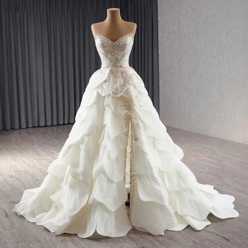 For Jancember 241111 Crystal Sleeveless Slit A-line Evening Formal Wedding Gowns Dresses Natural Waist Ruffles Pleat Anti-Static MegaBDM