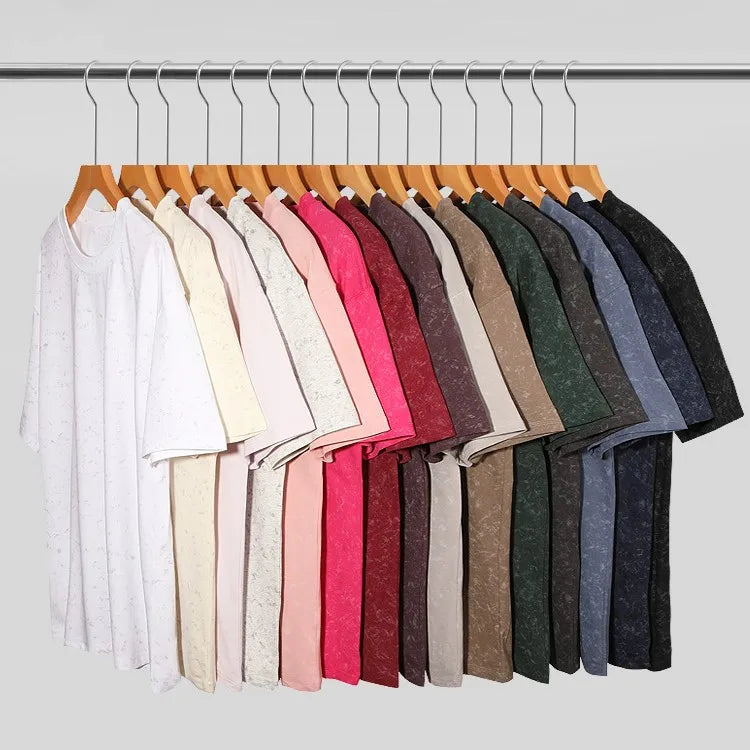 Bangladesh China Factory Price 220g Cotton 40 Count Double Yarn Batik Drop Shoulder Unisex Crew Neck Heavyweight Cotton T Shirt