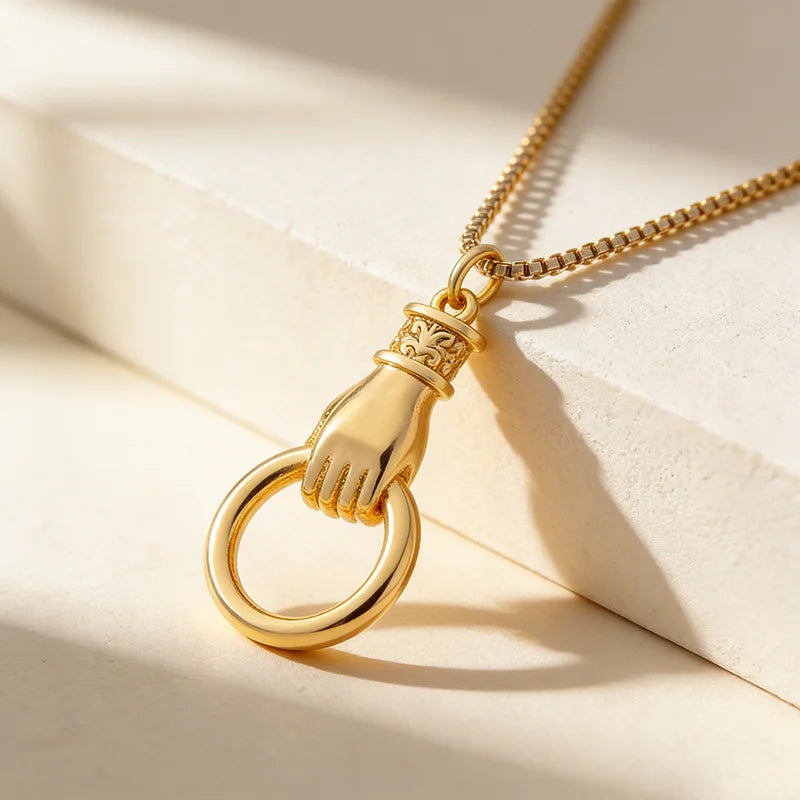 QIKU Fashion Hand Pendant Gold Color Durable Necklaces Copper Zircon Jewelry Creative Gesture Gift Dropshipping