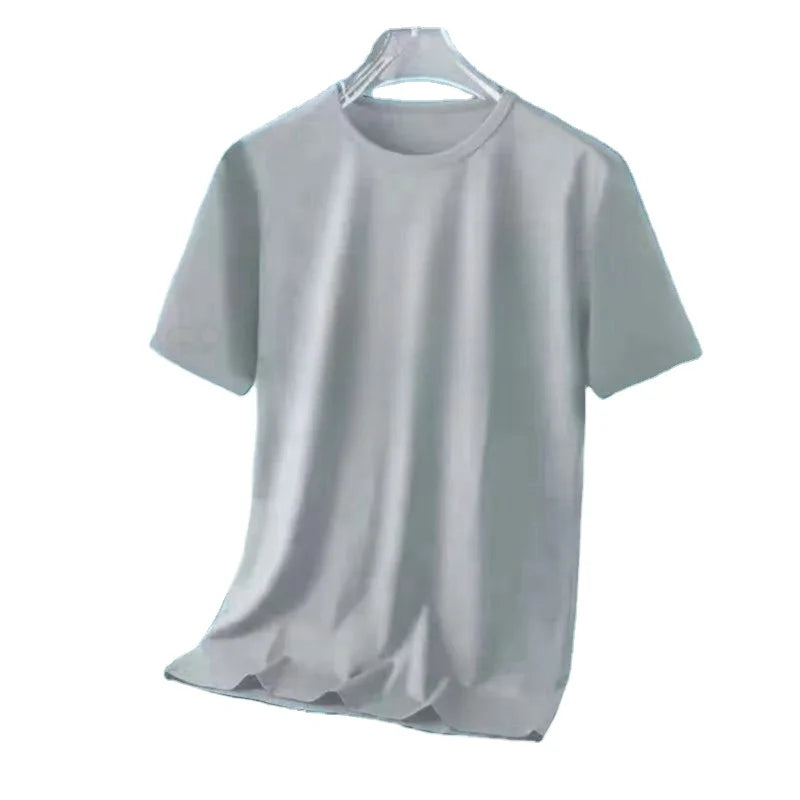 Oem customized cross-border ice silk mesh t shirt mens summer short sleeved solid color loose comfortable half sleeved MegaBDM