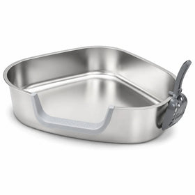 Stainless Steel Open Cat Litter Box High-Wall Triangular Design with Splash Guard