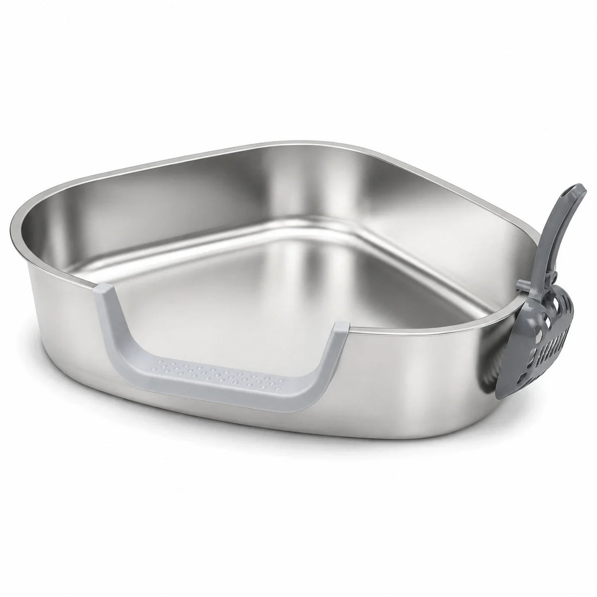 Stainless Steel Open Cat Litter Box High-Wall Triangular Design with Splash Guard MegaBDM