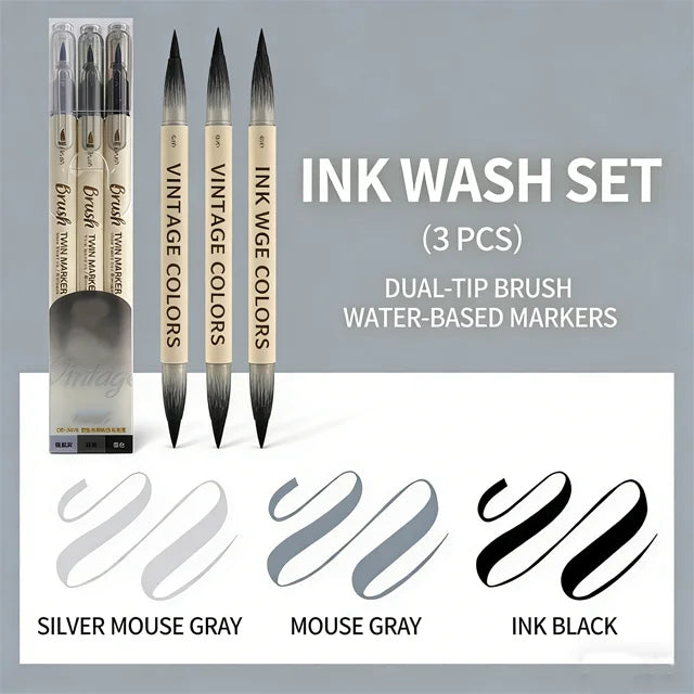 Custom Soft Dual Tip Non-Toxic Marker Pen Fine Liner Retro Color Calligraphy Brush Pen Set for School Classroom