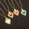 QIKU  Elegant Heart Shaped Pendant Necklace Trendy Copper and 5 Color Crystal Perfect for Romantic Gifts and Special Occasions