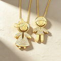 QIKU Classic Gold Color Crystal Girl Boy Charm Pendant Necklace Copper Cubic Zircon Neck Chain Accessories Jewelry Factory Price