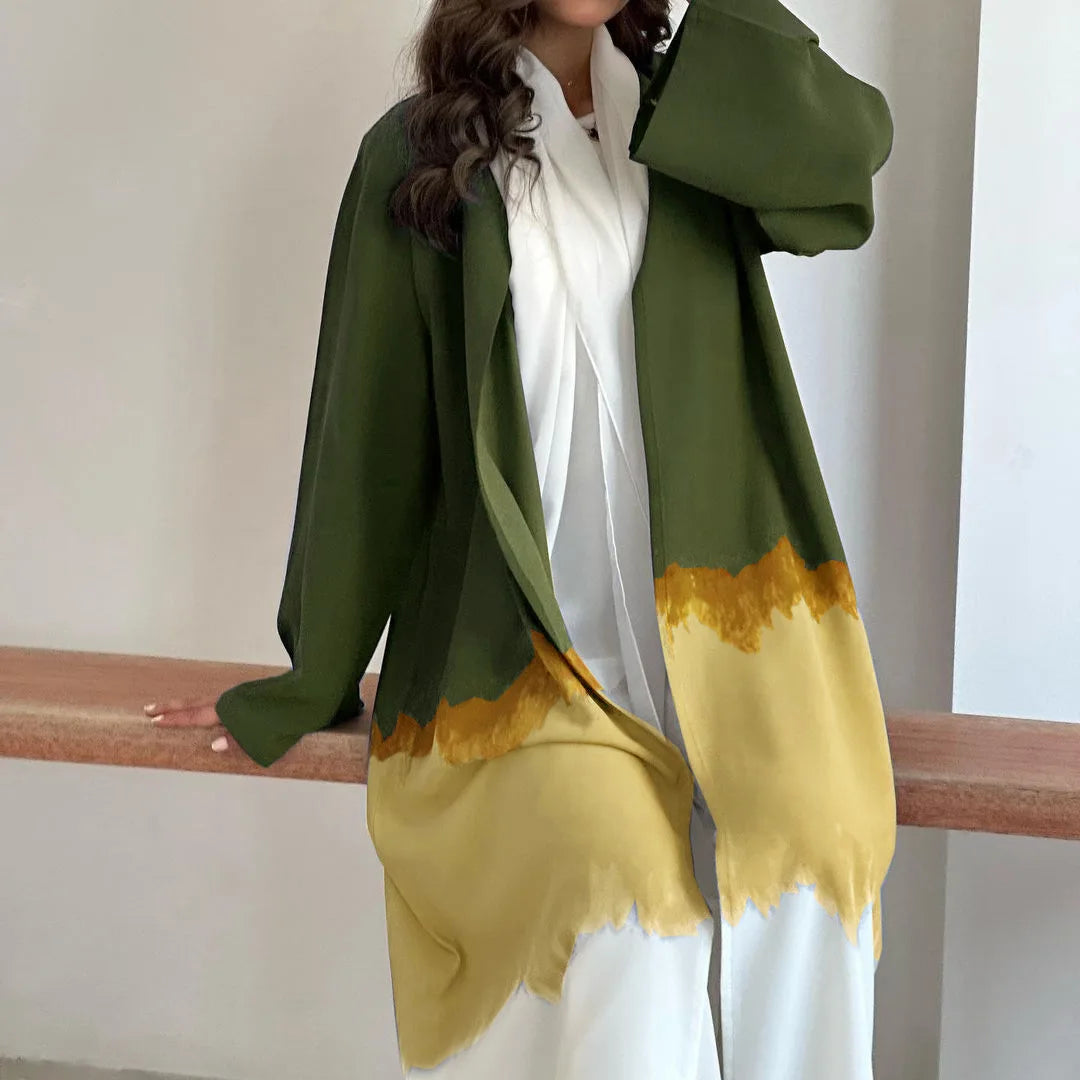 Top Selling Open Abaya Women Muslim Dress Long Maxi Gradient Color Dress Women Traditional Muslim Clothing Open Abaya