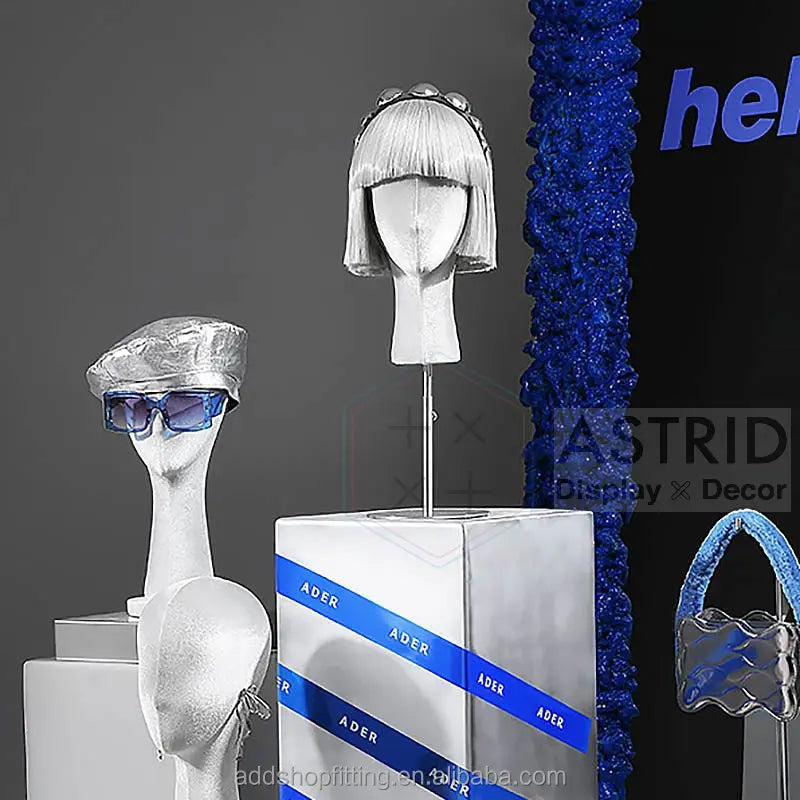 White Velvet Head Mannequin cap hat Display Holder hair wig display Stand for store