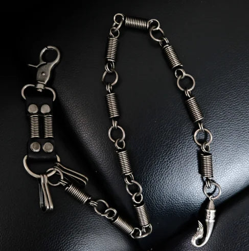 Men Trousers Metal Retro Spring Shape Chain Hip-hop Punk Style Pants Waist Belt Key Money Clip Chain Trendy Accessories